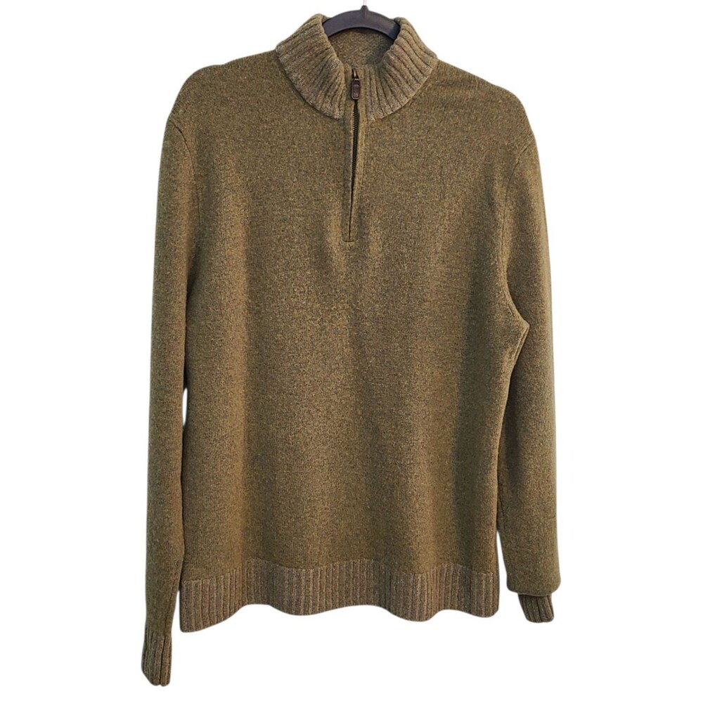 Black Brown 1826 Mens L Olive Lambs wool Blend Sweater 1/4 Zip Cabincore Preppy